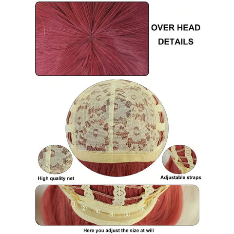Chainsaw Man Synthetic Long Pink Red Braid Anime Bang Braided Makima Cosplay Wig for Halloween Christmas School Thanksgiving Day