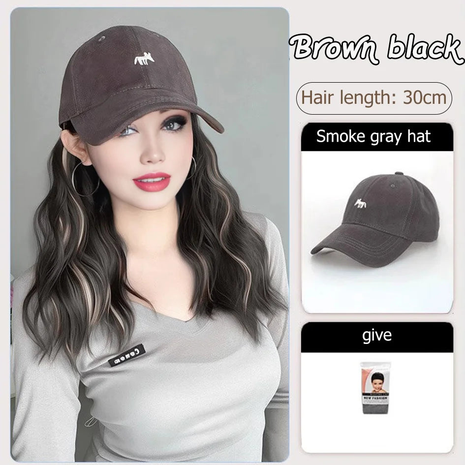 Synthetic12/16/18inch duckweave cap straight hair inward wig baseball capwater wave wig extensions ponytail daily Christmas