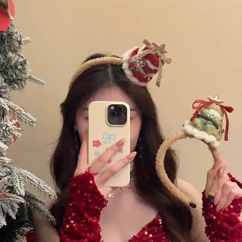 2025 New Christmas Decoration Headband Hair Clip Christmas Atmosphere Butterfly Knot Christmas Hat Hair Clip for Women