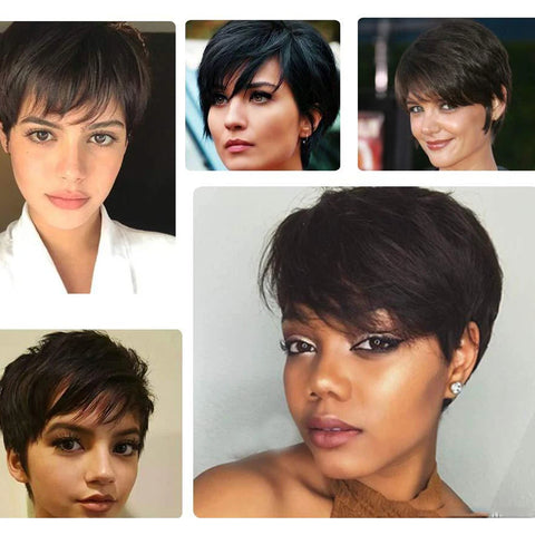 Short Pixie Cut Wig Human Hair Ready to Wear Brazilian Human Hair Wigs for Women  Black Brown Red Full Machine Wigs