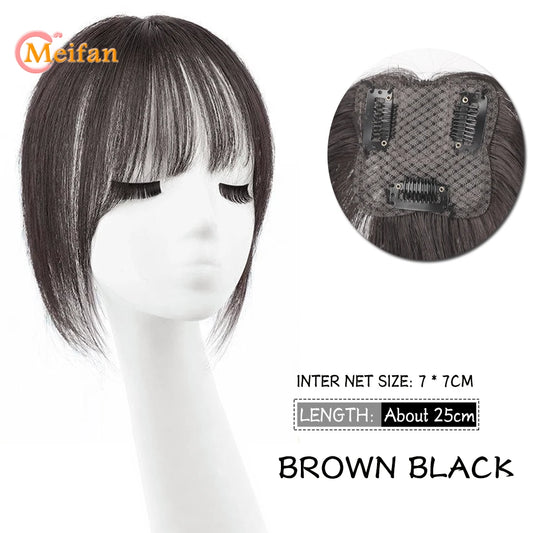 MEIFAN Synthetic Middle Part Topper Hairpiece with Bangs Clip-In Bangs Extension Natural Invisible Clourse Hairpiece for Women