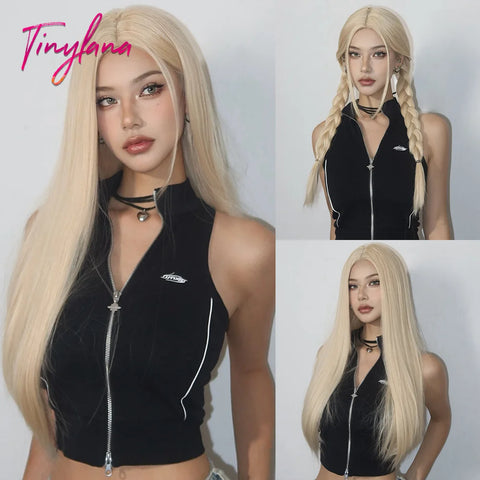 Long Straight Silver Ash Gray Synthetic Wigs Lolita Cosplay Natural Hair with Bangs for White Women Party Daily Heat Resistant