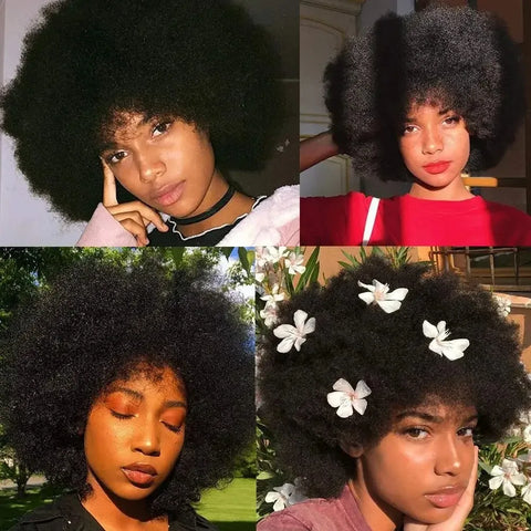 Glueless Afro Kinky Curly Wig Human Hair for Women Short Fluffy Curly Wigs Human Hair Pixie Cut Afro Wig for Black Women