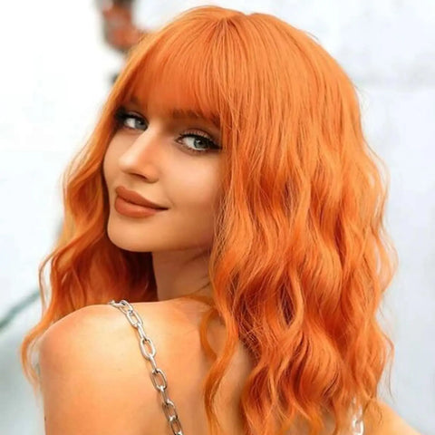 14 Inch Pastel Synthetic Short Wig With Bangs Shoulder Length Wavy Costume Natural Colorful Premium Cosplay For Girls Women