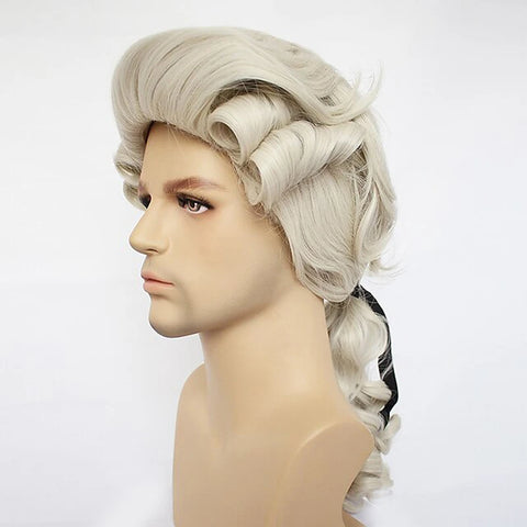 HAIRJOY Synthetic Hair Colonial Cosplay Wig for Lawyer Grey Wigs Long Curly Wavy Wigs for Men