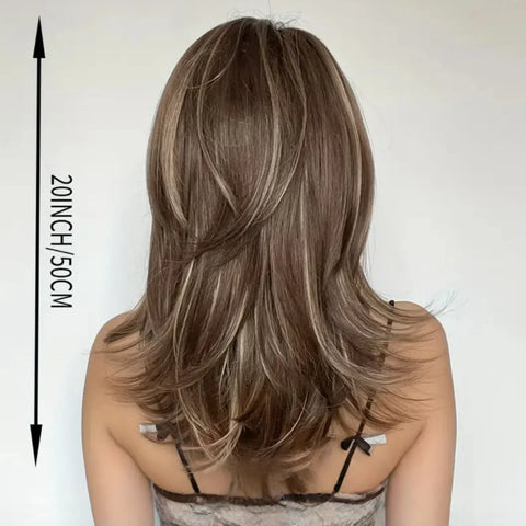 Glamorous Brown with gold highlights Wavy wig - heat-resistant synthetic wig for Halloween parties,Christmas Festival Wedding