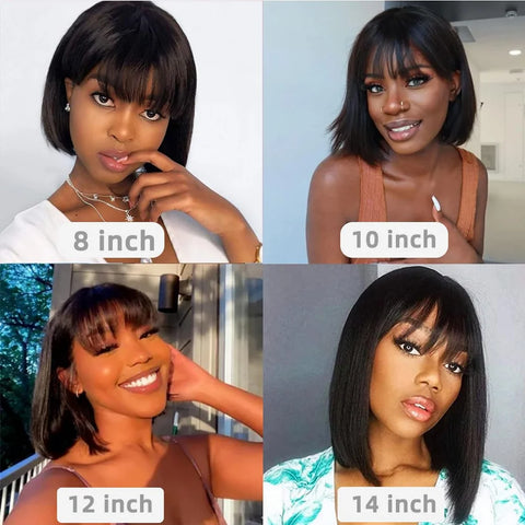 Short Bob Wigs Human Hair With Bangs None Lace Front Wigs Machine Made Brazilian Remy Straight Bob Wigs for Black Women No Glue