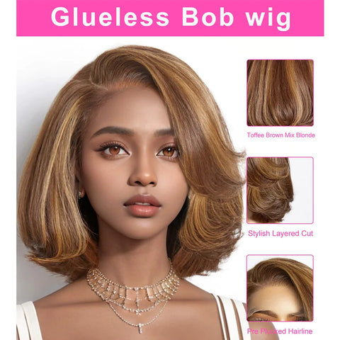 Dark Brown Color Bob 100% Human Hair Wigs Water Wave 13x4 HD Lace Front Bob Wigs Deep Wave Human Hair Lace Frontal Wig