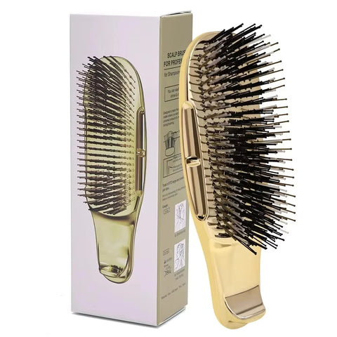 Japanese Premium Head Massager Scalp Brush Hair Massager Shampoo Brush Wet Plastic Detangling Brush Hair Cleaning Comb Rose Gold