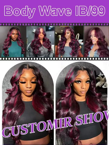 1B/99j Burgundy Highlight Lace Front Wig Brazilian Highlight Body Wave Human Hair Wigs Ombre Colored 13x6 Hd Lace Frontal Wig