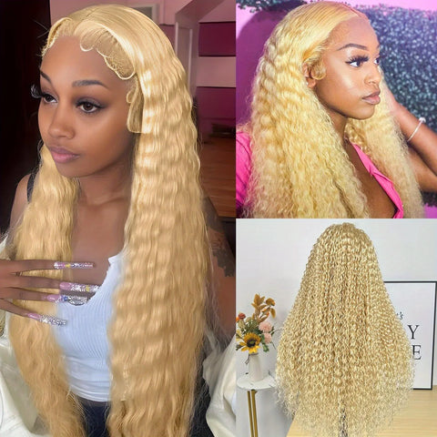 613 Curly Human Hair Wig 230% Density Blonde Water Wave 13x6 Frontal Wig Hd Lace 13x4 Transparent Lace Front wig For Women
