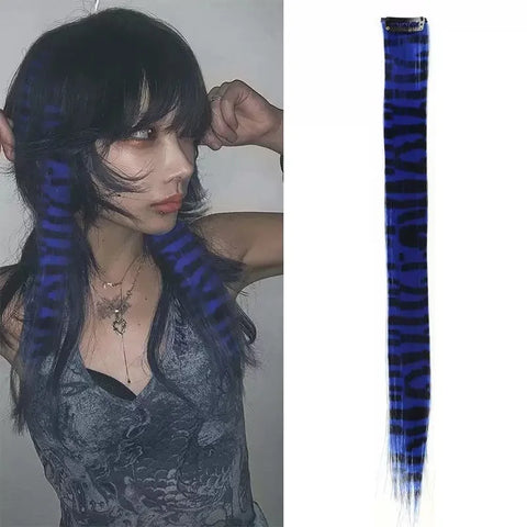 Stripe Printed Hair Colorful Long Straight Hair Pieces Synthetic Clip-in Hair Extensions for Daily Use Party Halloween
