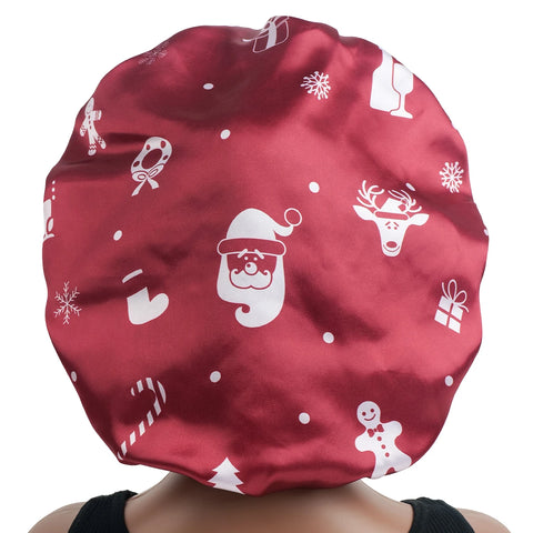 1pc Christmas Women'S Satin Sleep Cap with Elastic Wide Brim Soft Bonnet for Wigs & Hair, Comfortable Hair Cover Satin Bonnet