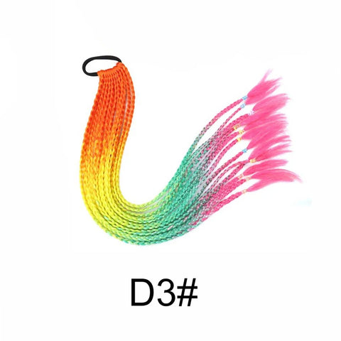 Synthetic 24Inch Y2K Rainbow Horsetail Wig Long Boxing Braid Hair Ponytail Extension High Temperature Fiber Hairpiece for Women
