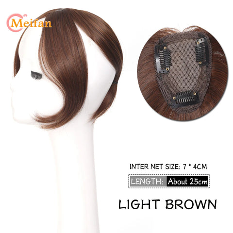 MEIFAN Synthetic Middle Part Topper Hairpiece with Bangs Clip-In Bangs Extension Natural Invisible Clourse Hairpiece for Women