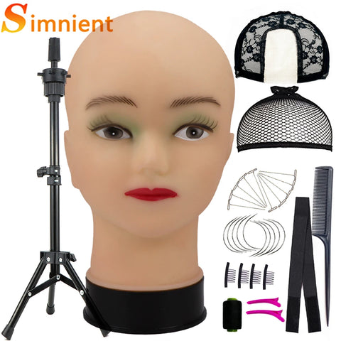New Bald Mannequin Head With Wig Stand AdjustableTripod Support For Wigs Hair Extension Holder Wig Making Kit Tools Accessories