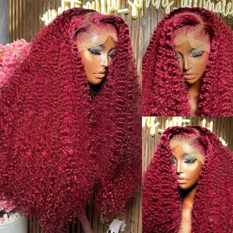 Wiggogo Red Wig 99J Burgundy Lace Front Wig 13X4 Curly Human Hair Wigs Hd Lace Wig 13X6 Human Hair Colored Deep Wave Frontal Wig