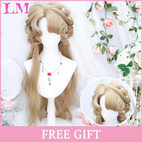LM Synthetic Hair Long Wave Black And Pink Lolita Wigs For Women Cosplay Wig With Bangs Halloween Christmas Heat Resistant