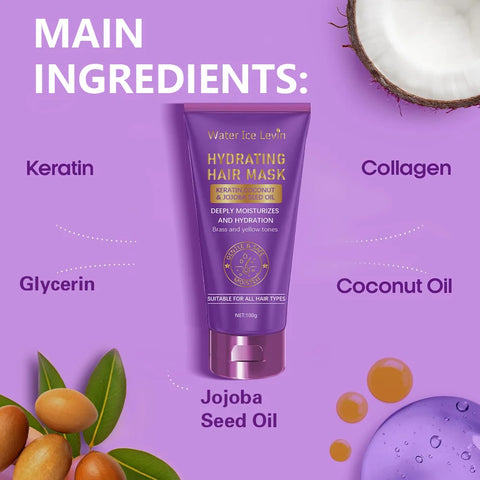 Keratin Purple Hair Mask - Purple Blue Protein Deep Conditioner Treatment - Makeup Water, Suitable Alloy Hair, Platinum, Silver, Gray or Brown Dry and Damaged Copper Hair