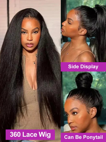 300% Density Kinky Yaki Straight 13x6 HD Lace Front Human Hair Wigs 30 40 Inch 360 Full Lace Frontal Wig for Women Preplucked