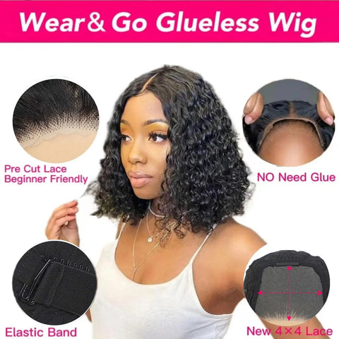 Short Bob Glueless Deep Wave Human Hair Wigs 100% Real Human Hair 5x5 Lace Front Wig 180 Density Pre Plucked Brazilian Hair Wigs