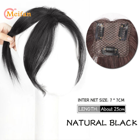 MEIFAN Synthetic Middle Part Topper Hairpiece with Bangs Clip-In Bangs Extension Natural Invisible Clourse Hairpiece for Women