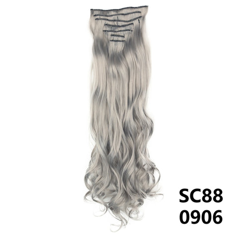 Long Straight Synthetic 16 Clips In Hair Extensions 7Pcs/Set High Temperature Fiber Black Brown Blonde Hairpiece For Women