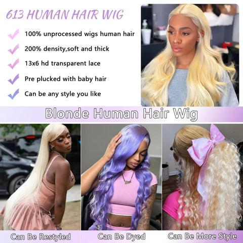 Body Wave 613 Human Hair Wig 13X6 Hd Lace Frontal Wig 250 Density 30 40 Inch Blonde Lace Front Wig For Black Women Brazilian Wig