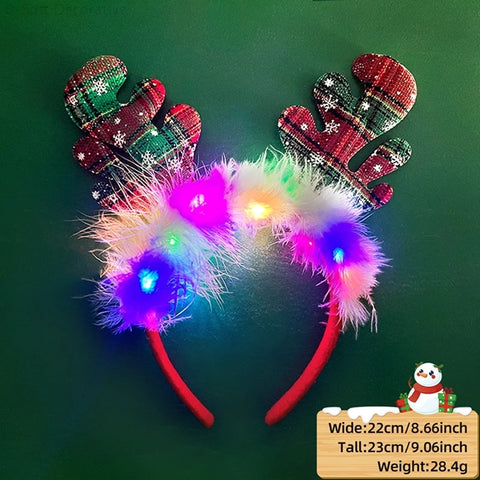 2025 Led Christmas Antler Headband Xmas Tree Hair Band with LED Lights Cosplay Headbands Party Christmas Hair Accessories