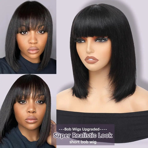 Rosslyn Bob Wig Human Hair Straight Wigs Full Machine Wig Black Wig 1b Bleached Knoted Short Human Hair Wigs Brazilian Original