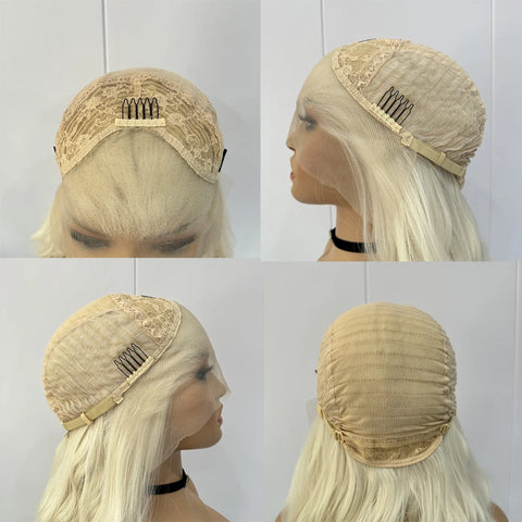 Platinum Blonde Wave Wig Synthetic Lace Front Wigs For Women Long Natural Wave Lace Hair White Black Pink Wig Loose Curl Cosplay