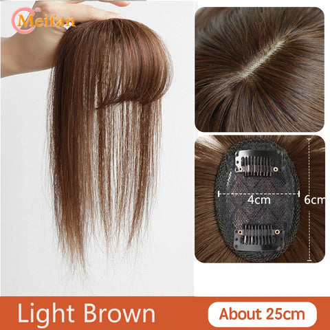 MEIFAN Synthetic Middle Part Topper Hairpiece with Bangs Clip-In Bangs Extension Natural Invisible Clourse Hairpiece for Women