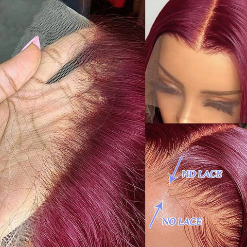 99J Burgundy Straight 13x4 Lace Frontal Bob Wigs Brazilian 100% Human Hair For Women WineRed Lace Front Human Hair Wig Short Bob