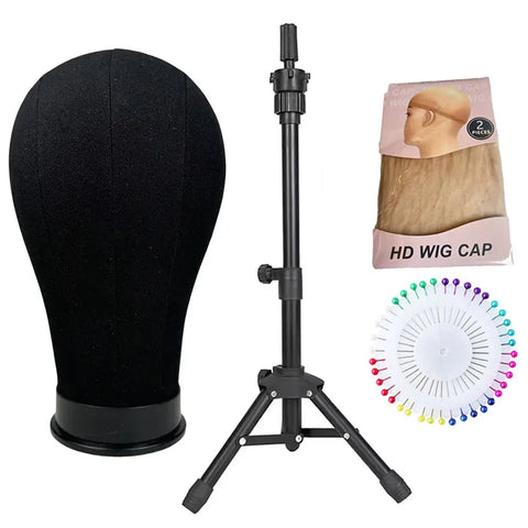 Soft Canvas Wig Head With Tripod Stand 22' Training Mannequin Canvas Head for Hairstyle Display DlY Making Wig Stand With Head