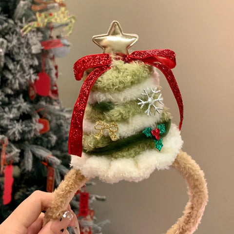 2025 New Christmas Decoration Headband Hair Clip Christmas Atmosphere Butterfly Knot Christmas Hat Hair Clip for Women