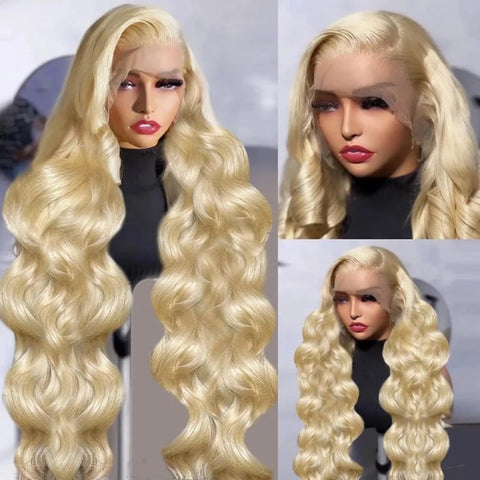 613 13x6 Lace Front Wig Human Hair Body Wave Blonde Lace Frontal Wigs for Women 200 Density Natural Hairline With Baby Hair