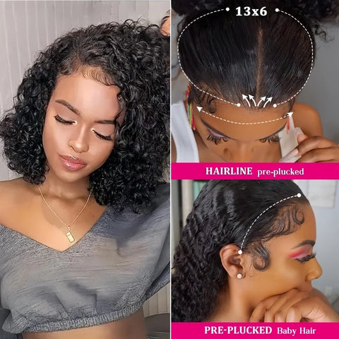 Bob Wig Human Hair Curly Hd Lace Wig 13X6 Human Hair Deep Wave Frontal Wigs 250 Density Water Wave Lace Front Wigs Pre Plucked