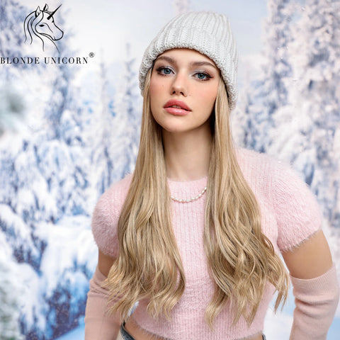 Blonde Unicorn Hat wigs Cap with Hair Hat Wig Blonde Wavey Wig Separable Synthetic Hair Women Daily Party High Temperature