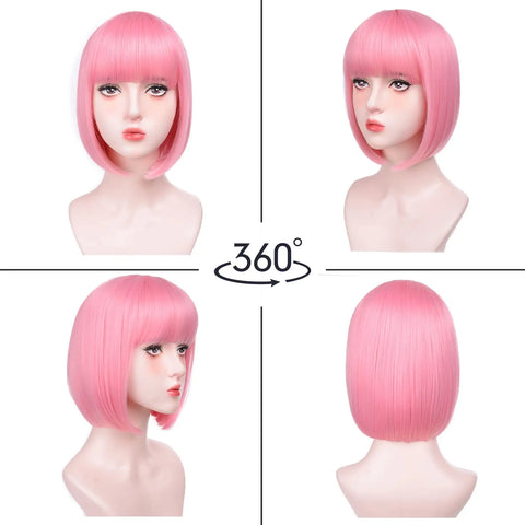 Short, light purple bob hairstyle synthetic wig for Halloween party cosplay wig, daily high-temperature hair accessory wig set
