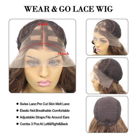 Brown Blonde Highlight Natural Wavy 13x3 Synthetic Lace Front Wigs for Women 26 Inch Long Body Wave Lace Frontal Wig Daily Use