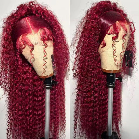 Burgundy Deep Wave 13x6 HD Lace Frontal Human Hair Wig 99J Color Curly Mari Red Lace Front Human Hair Wigs For Women 250 Density
