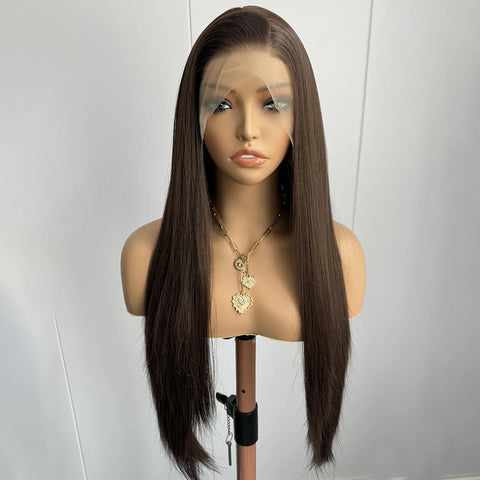 Brown Wig Long Straight Synthetic Lace Front Wigs for Women Brunette Hair Dark Chocolate Brown Lace Wigs Daily Use Party Cosplay