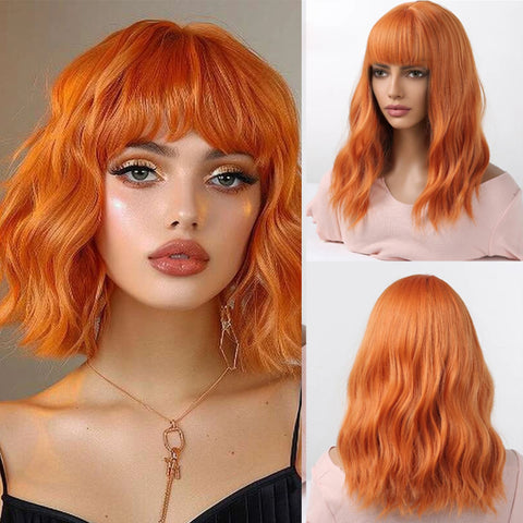 Short Wavy Wine Red Synthetic Wigs for Women Curly Lolita Wigs With Bangs Shoulder Length Wigs Natural Looking Daily Cosplay