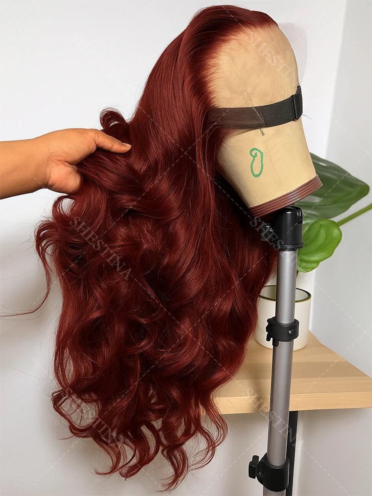 Reddish Brown 13x4 Hd Lace Front Wigs Human Hair Pre Plucked 180% Density Body Wave Red Colored Lace Frontal Human Hair Wigs