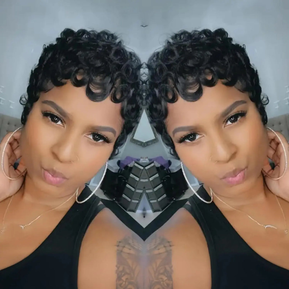 Hair Synthetic Wigs For Black Women Glueless Short Curly wigs With Bangs For Daily Use Natural Black 1B Color