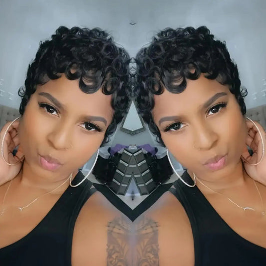 Hair Synthetic Wigs For Black Women Glueless Short Curly wigs With Bangs For Daily Use Natural Black 1B Color