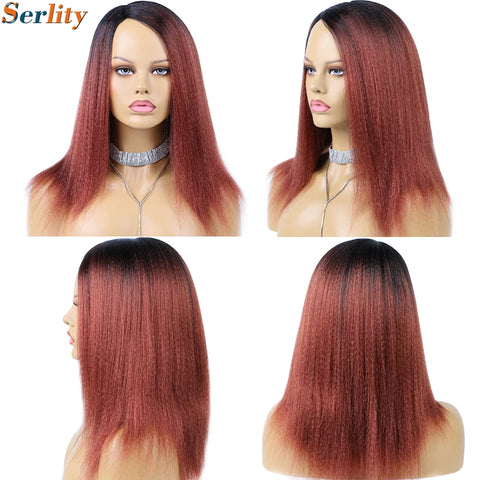 Yaki Kinky Straight Wig for Black Women 14 Inch Hair Natural Hairline Dreadlock Wig Kinky Curly Synthetic Hair Wigs Soft Fluffy