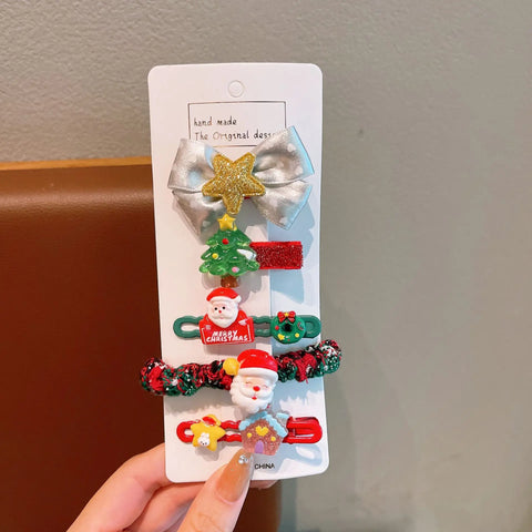 5/10 Pcs Children's Christmas Hair Accessories Set Heart Santa Claus Hair Clips & Gold Hair Bands Cute Buckles Tweezers For Girl