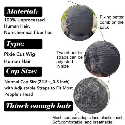 Short Human Hair Wigs for Black Women Pixie Cut Wig Human Hair Wig Glueless Wigs for Women Short Pixie Straight Human Hair Wigs